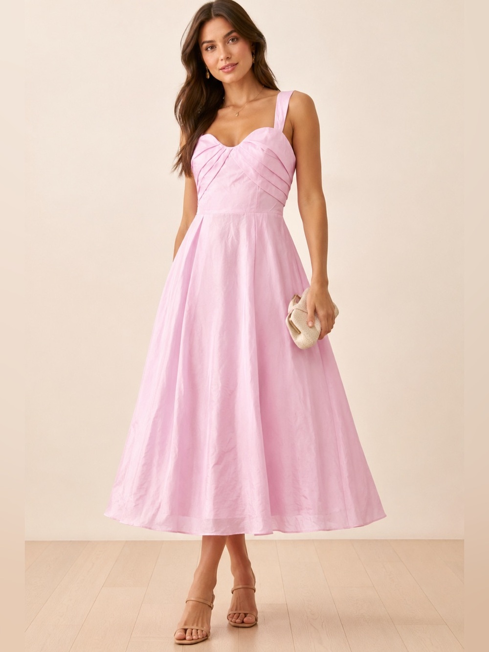 Area Stars by Nordstrom Pink Midi Dress NWT Romantic Pleated Dress Size L